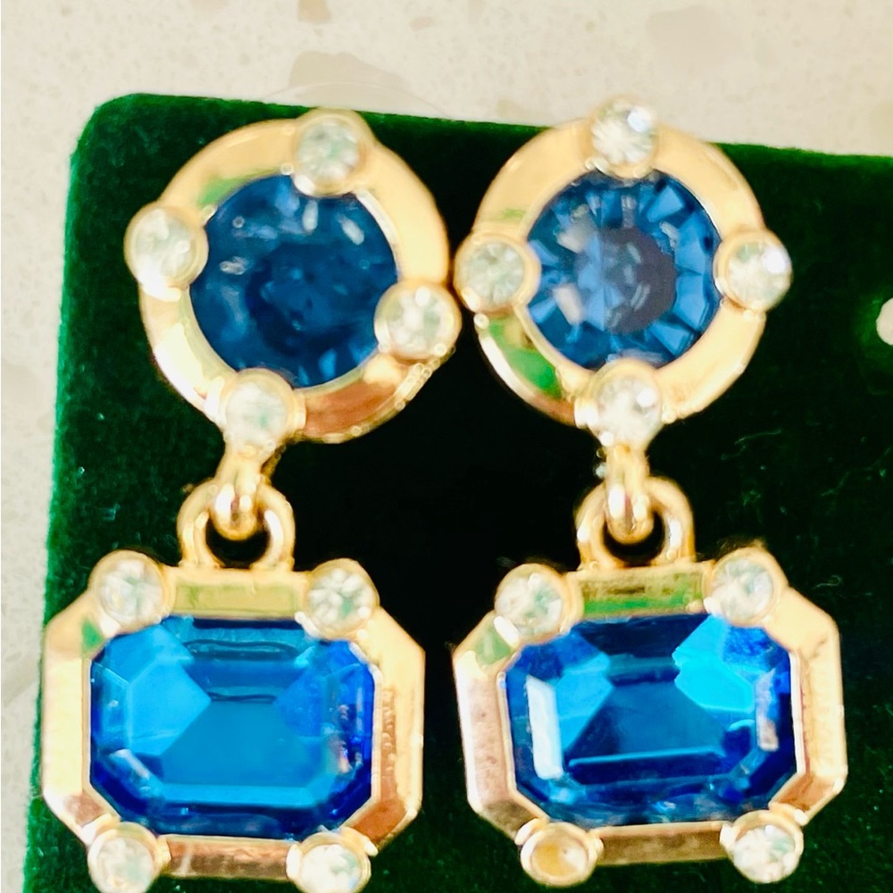 Elegant Gold and Blue Drop Earrings